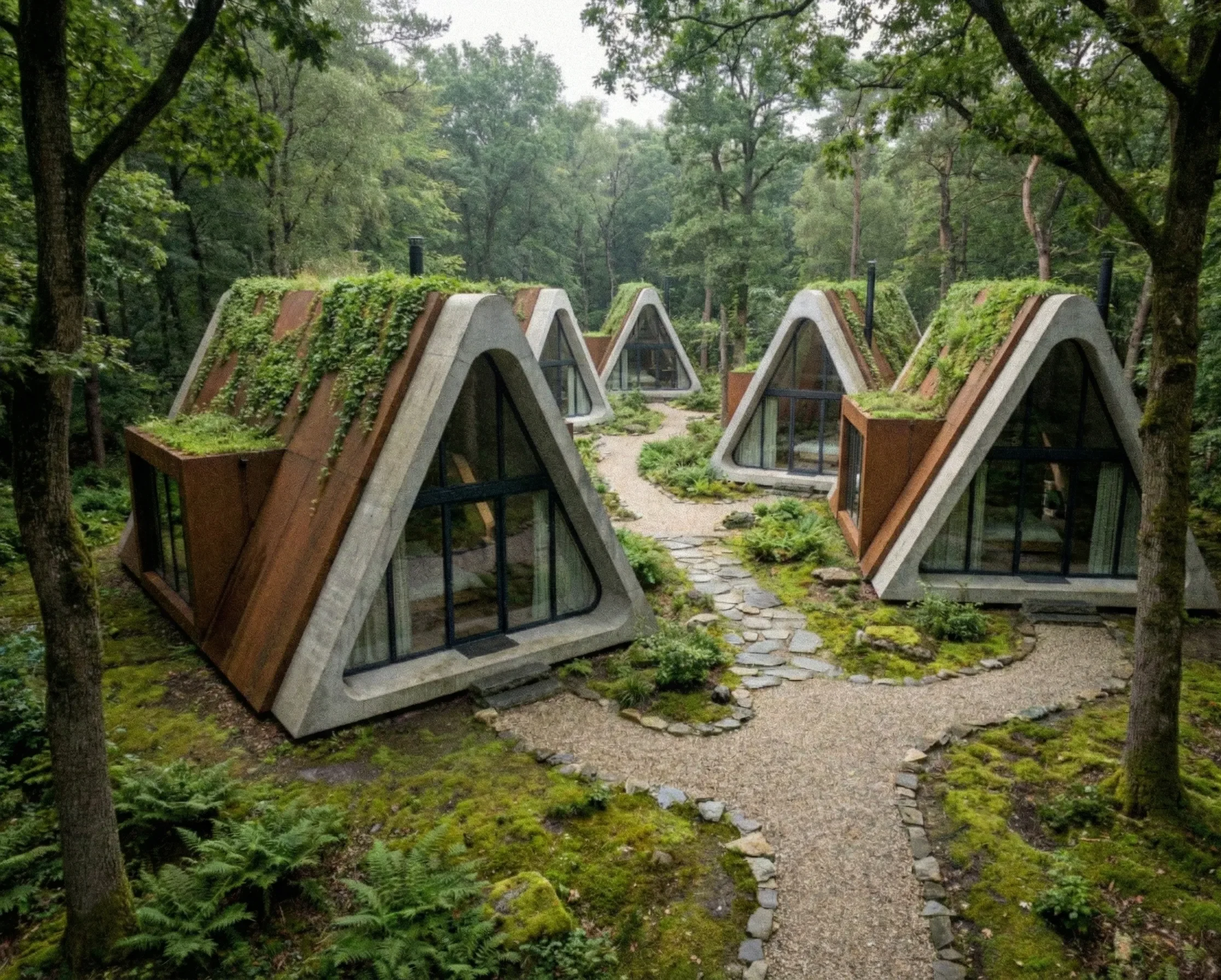 Biophilic small home design focused on seamless integration with the environment and modern aesthetics.