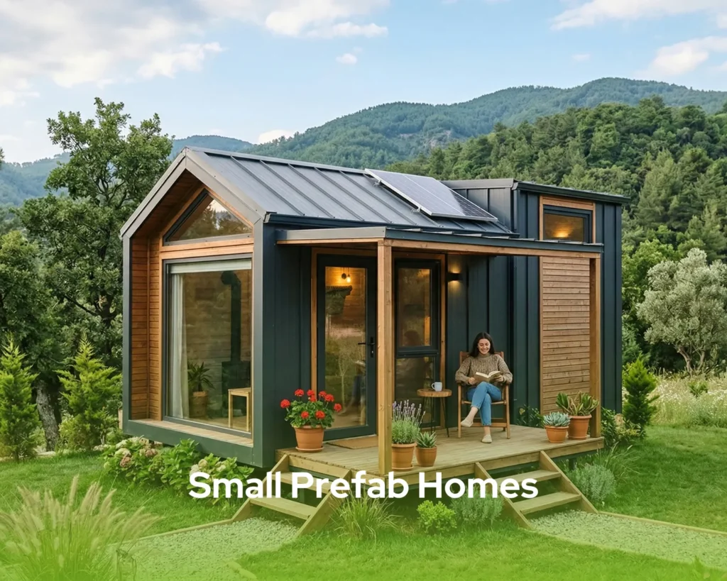 Pramo prefabricated small house being installed on a mountain site with a crane; learn about our durability.