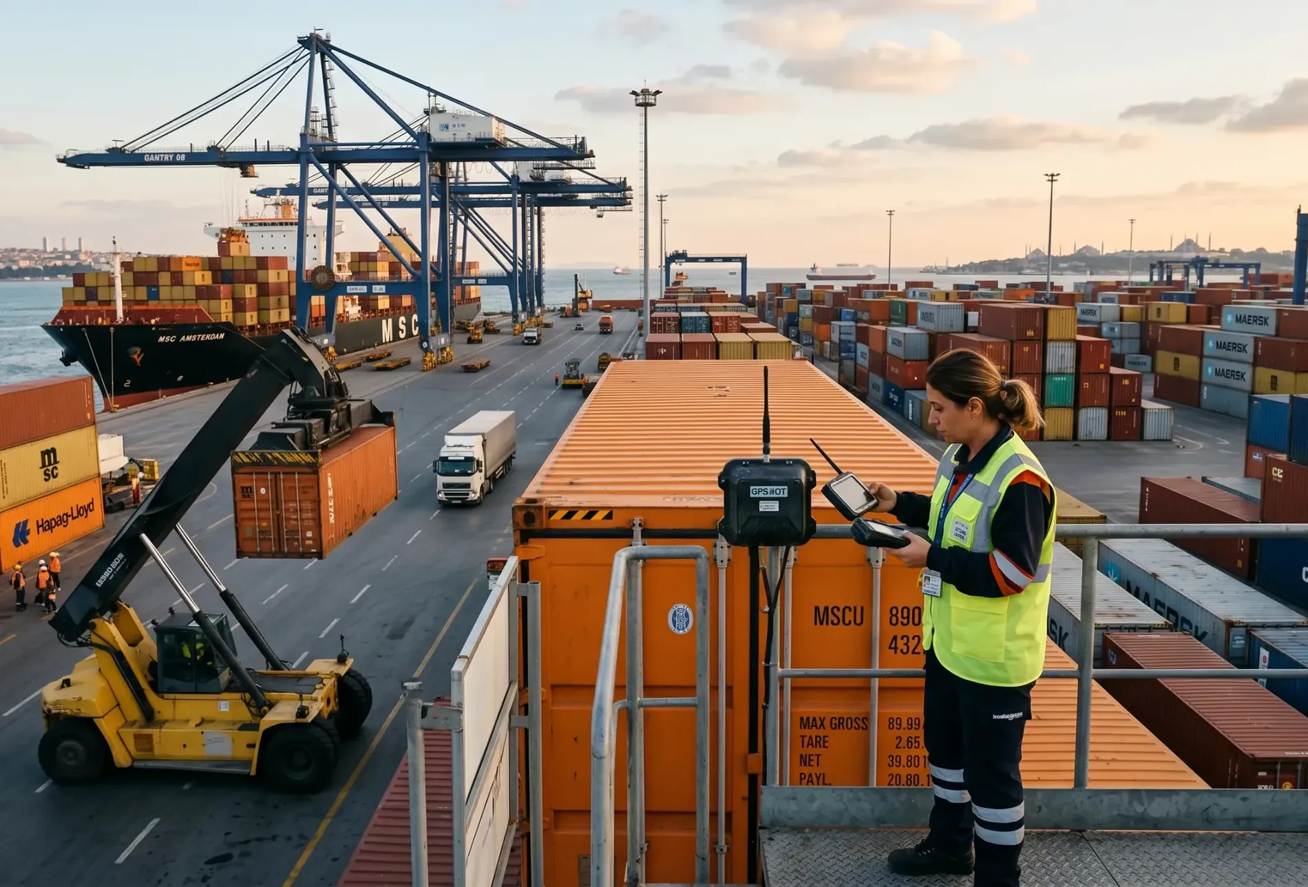 A smart IoT sensor mounted on a Pramo unit to explain how do shipping containers get tracked in real-time; click to explore our secure logistics.