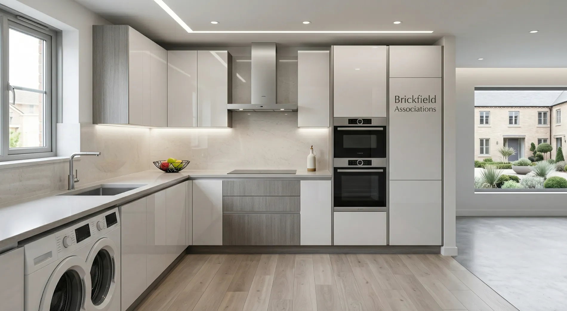 Modern modular kitchen in a social housing unit; find out how often do housing associations replace kitchens.